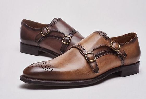 Scarpe da monaco italiane in pelle vera, scarpe da uomo con cinturino, scarpe da uomo in pelle in brogue dettagliato