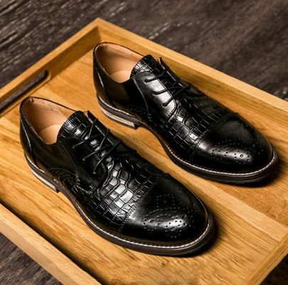 Patina Scarpe da uomo in pelle di coccodrillo, Brogue Wingtips Scarpe da uomo in pelle esotica