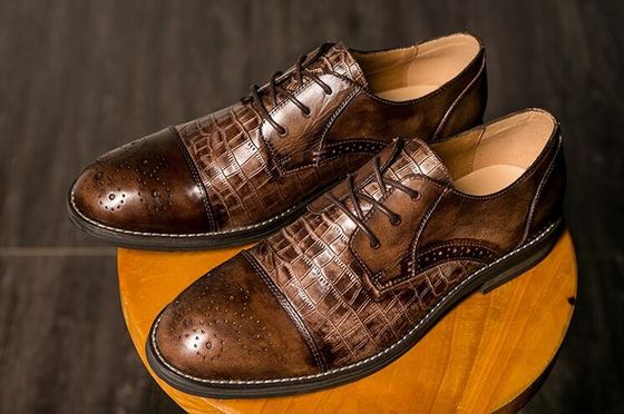 Patina Scarpe da uomo in pelle di coccodrillo, Brogue Wingtips Scarpe da uomo in pelle esotica