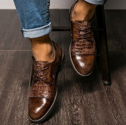 Patina Scarpe da uomo in pelle di coccodrillo, Brogue Wingtips Scarpe da uomo in pelle esotica