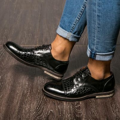 Patina Scarpe da uomo in pelle di coccodrillo, Brogue Wingtips Scarpe da uomo in pelle esotica