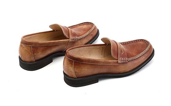 Uomini traspiranti Scarpe da penny marrone, Scarpe da penny di pelle originale