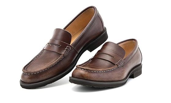 Uomini traspiranti Scarpe da penny marrone, Scarpe da penny di pelle originale