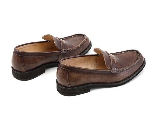 Uomini traspiranti Scarpe da penny marrone, Scarpe da penny di pelle originale