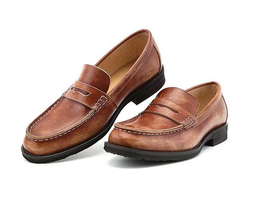 Uomini traspiranti Scarpe da penny marrone, Scarpe da penny di pelle originale