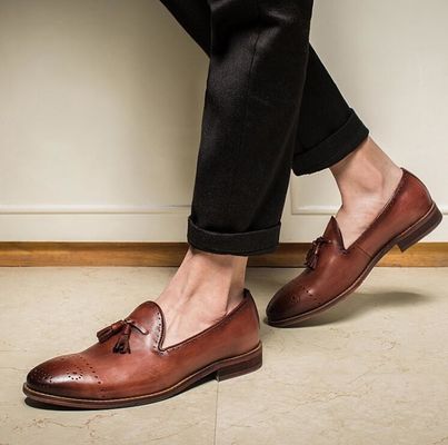 Giubbotti da cuoio da uomo marrone da estate Scarpe da scivolo da brogue Tassel Loafers
