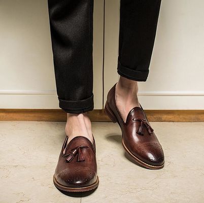 Giubbotti da cuoio da uomo marrone da estate Scarpe da scivolo da brogue Tassel Loafers