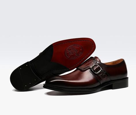 Calzature da uomo di lusso con cinghia da monaco / Calzature da cuoio autentiche in stile italiano Loafer per uomini
