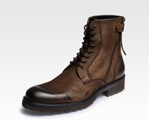 Stivali da caviglia da uomo con lacci resistenti Stivali da cowboy in pelle da uomo casual