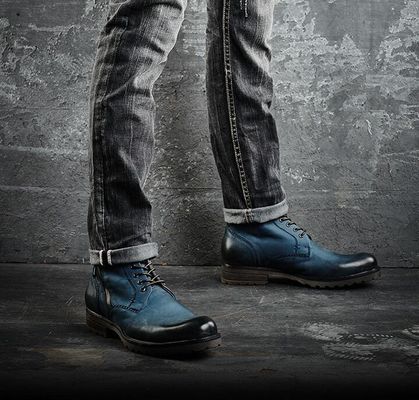 Stivali da caviglia da uomo con lacci resistenti Stivali da cowboy in pelle da uomo casual