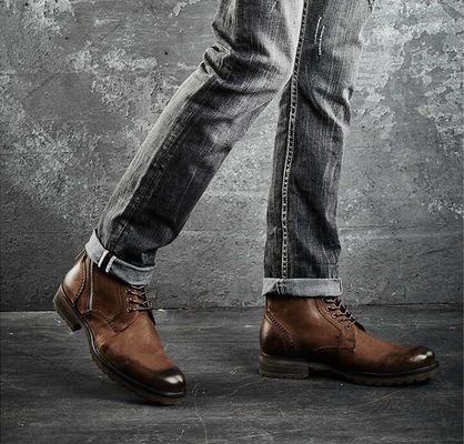 Stivali da caviglia da uomo con lacci resistenti Stivali da cowboy in pelle da uomo casual