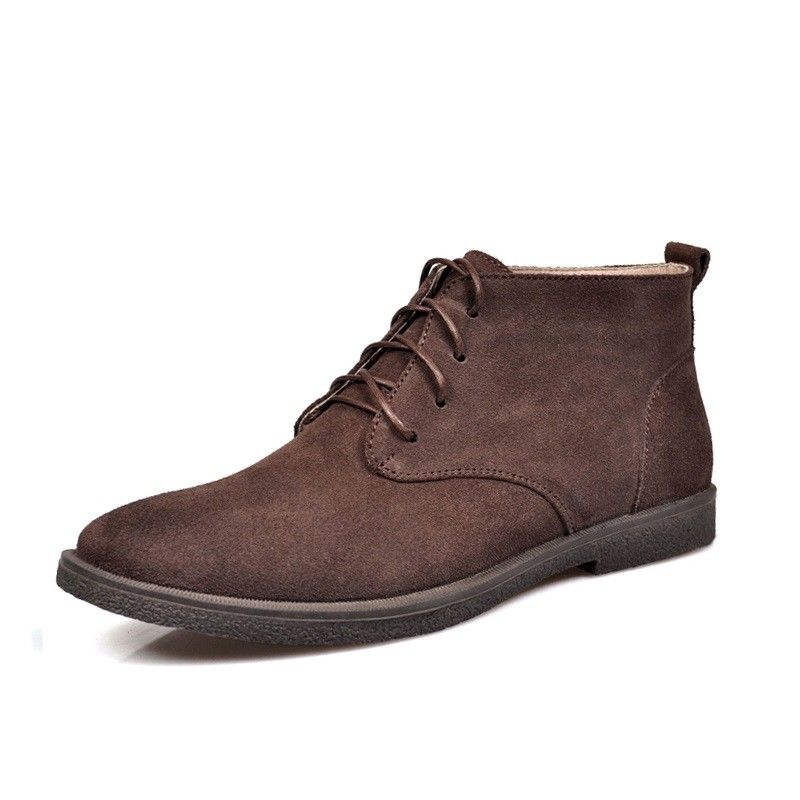 Calzature con tacco quadrato marrone suede deserto