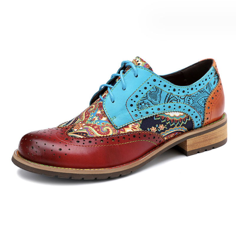 Stile britannico Scarpe da donna Brogue Oxford Scarpe da donna multicolore Scarpe da pelle Derby
