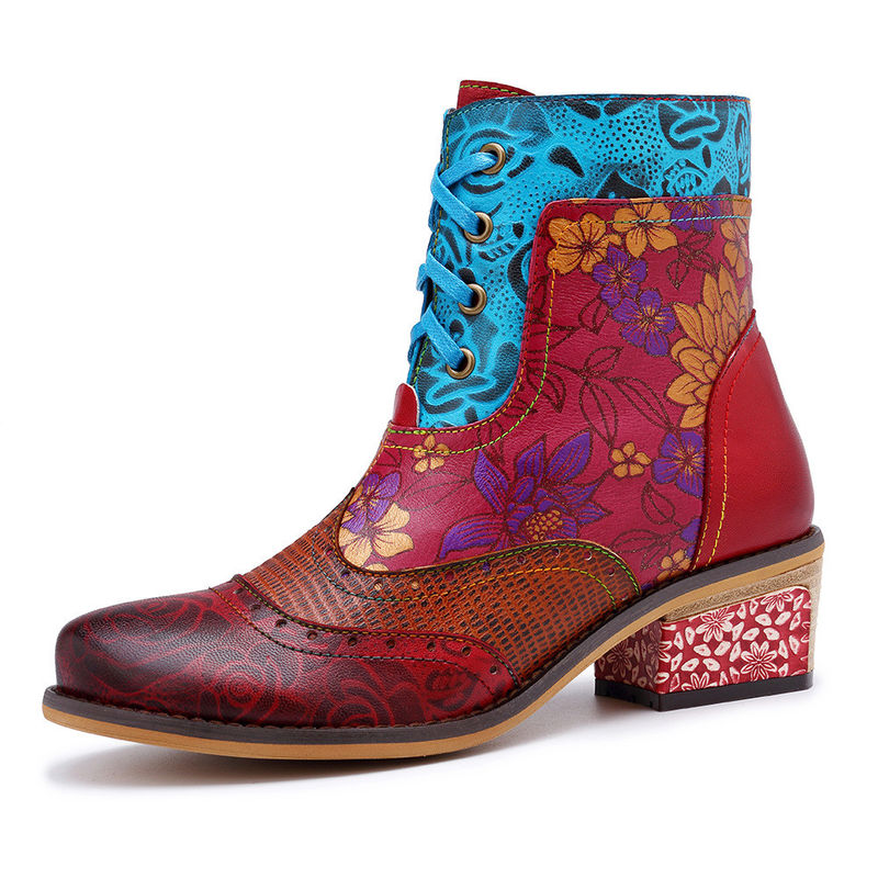 Stivali da cowgirl in pelle originale, stivali da caviglia in pelle da donna, grande taglia.