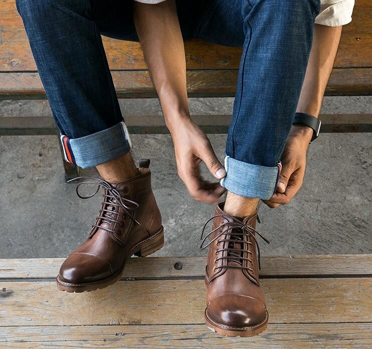 Calzature da uomo a punta rotonda per ascensori, respirabili, di pelle vera, calzature casual per l'inverno