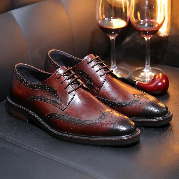 Derby Style Uomo Marrone Scarpe Lace Up Uomo Piatto Scarpe in cuoio tessuto