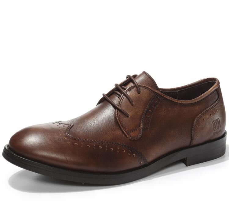 Calzature da uomo in pelle di grano completo, scarpe da vestito, pizzico, punta ai piedi, calzature Oxford casual.