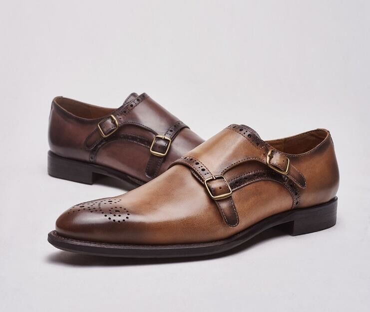 Scarpe da monaco italiane in pelle vera, scarpe da uomo con cinturino, scarpe da uomo in pelle in brogue dettagliato