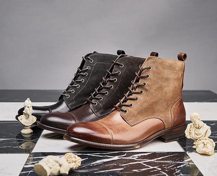 Moda duratura colorata pelle invernale uomo stile militare stivali impermeabili